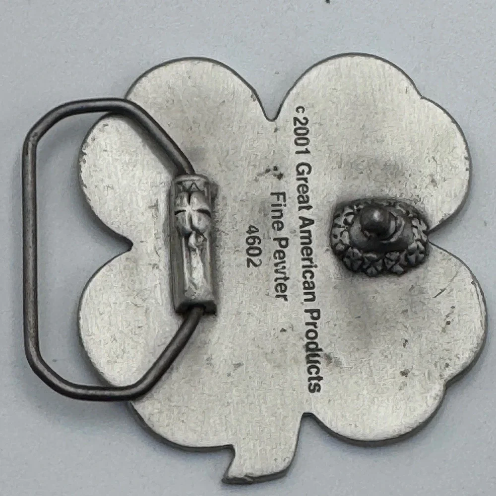 Great American Products 2001 Green Four Leaf Clover Fine Pewter Belt Buckle 4602